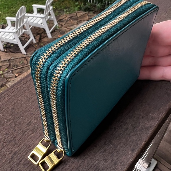 Fossil RFID Mini Multifunction in Peacock Genuine Cow Hide Leather Double Zip - Picture 2 of 11